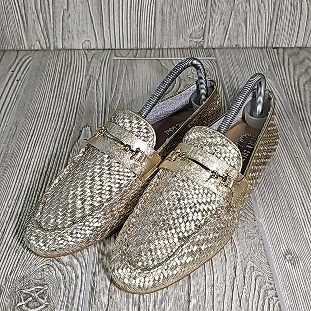 Chelsea Crew Black Label Sia Gold Leather Loafers Women's Size40 US 9-9.5 NEW